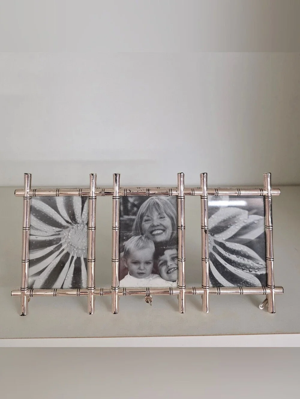Pottery Barn Silver Tone Faux Bamboo Triptych Frame